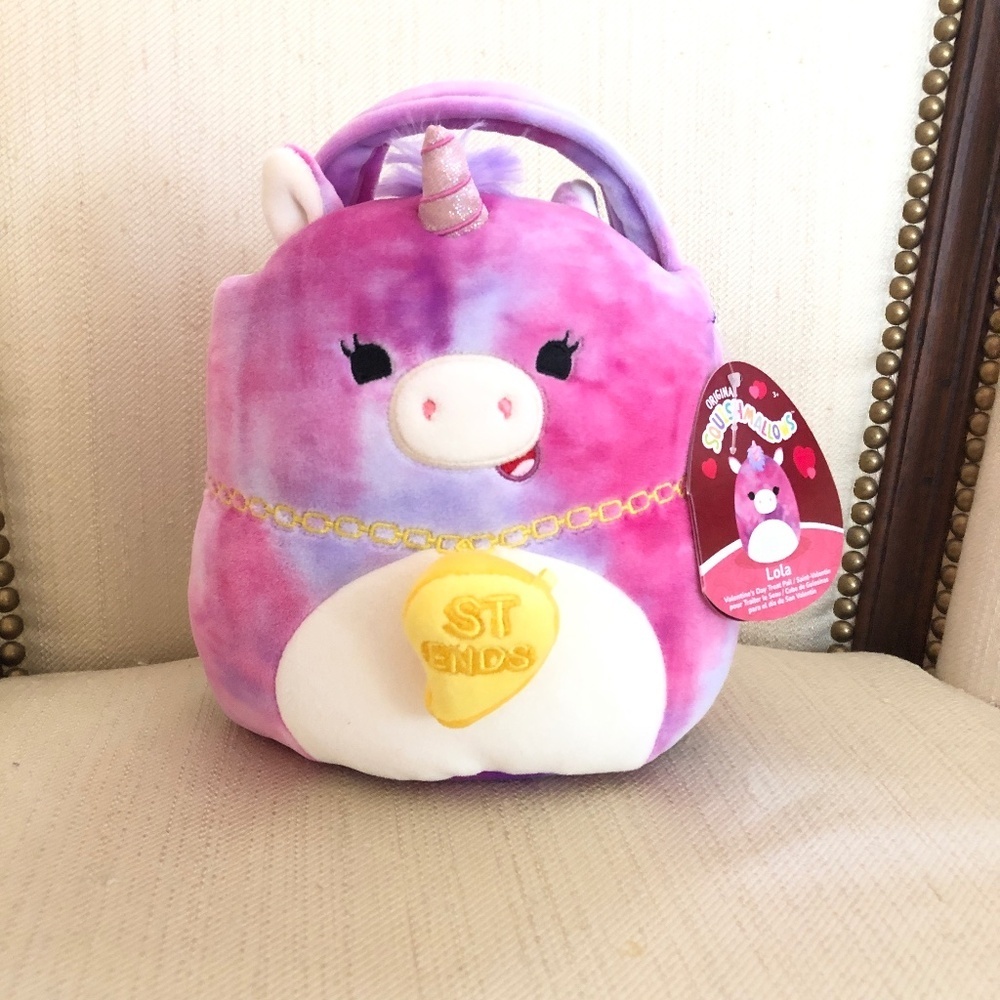 NWT Squishmallow LOLA Valentine Basket BFF "ST END"Detachable Necklace